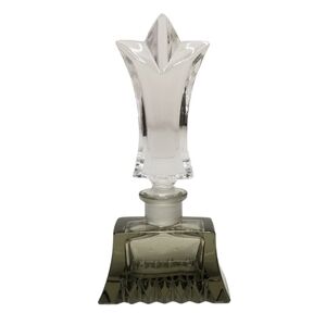 Vintage Art Deco Smoked Glass‎ Perfume Bottle With Tall Ornate Glass Stopper